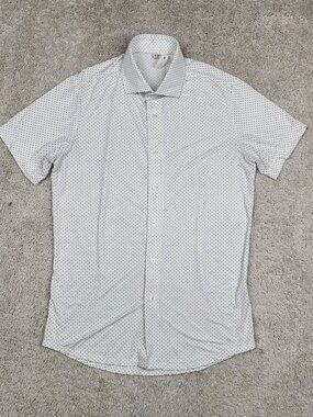 State & Liberty Shirt Mens Size Small White Polka dot Fit Short Sleeve Button Up